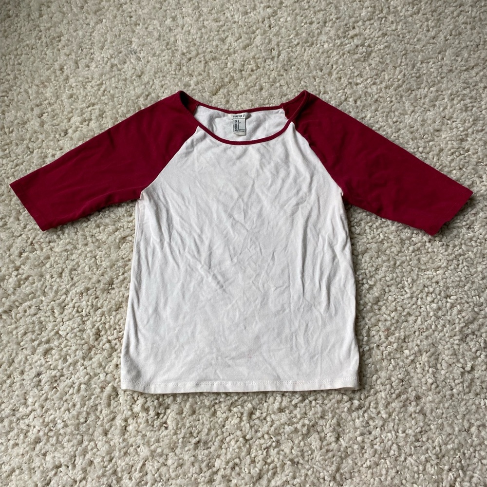 Forever 21 Red and White Baseball Tee